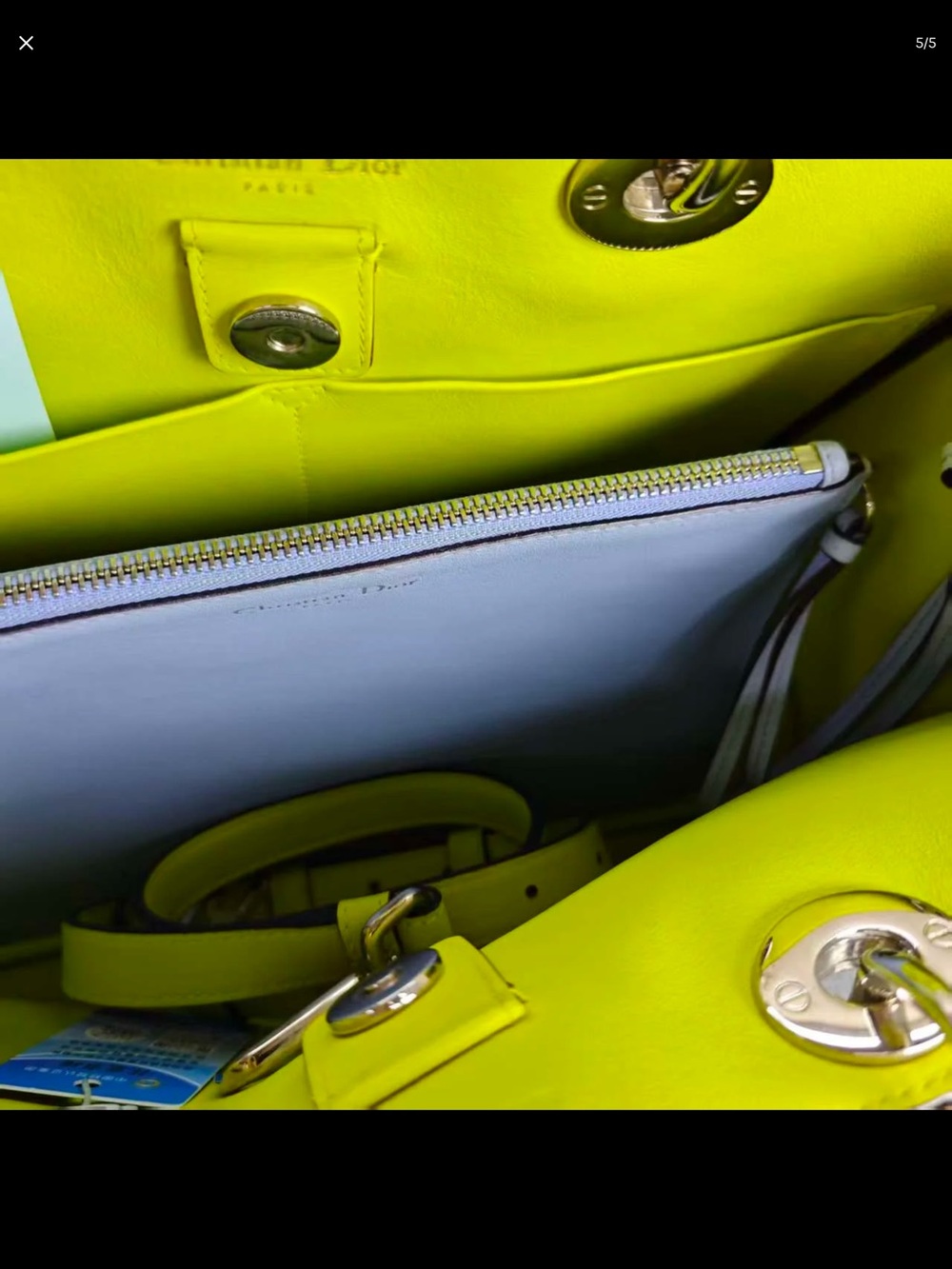 Dior Two-Tone Satchel in Blue and Neon Yellow - Picture 4 of 7